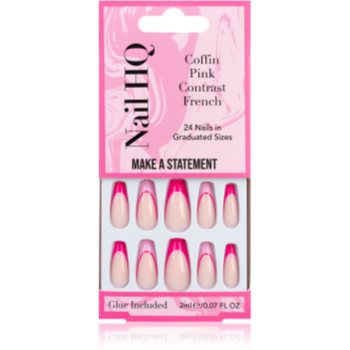 Nail HQ Coffin Pink Contrast French unghii artificiale cu lipici - imagine 2